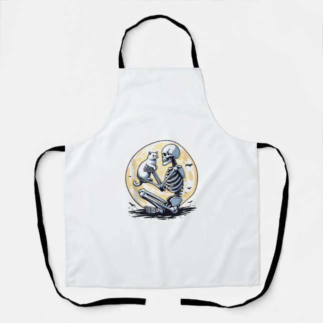 Skeleton Holding Cat Skull Kitty Cute Goth Hallowe Apron (Front)