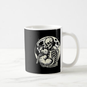 Skeleton Holding Cat Spooky Skull Halloween Gothic Coffee Mug