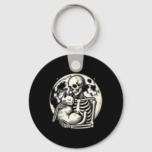 Skeleton Holding Cat Spooky Skull Halloween Gothic Key Ring
