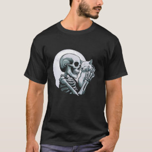 Skeleton Holding Cat Spooky Skull Halloween Gothic T-Shirt