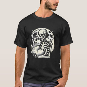 Skeleton Holding Cat Spooky Skull Halloween Gothic T-Shirt