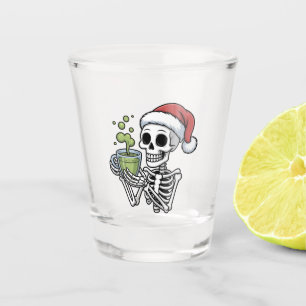 Skeleton Holding Matcha Drink Wearing Santa Hat Shot Glass