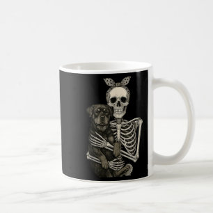Skeleton Holding Rottweiler Dog Funny Lazy Hallowe Coffee Mug