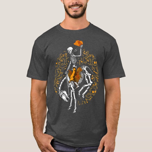 Skeleton Horse and Bronc Rider Halloween Costume T-Shirt (Front)