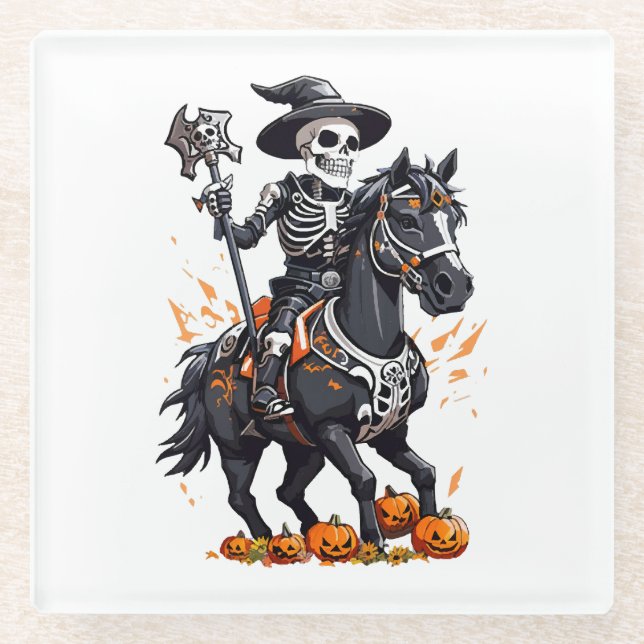 Skeleton Horse Rider Glass Coaster (Front)