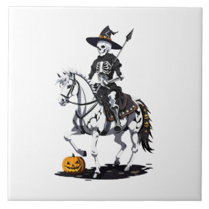 Skeleton Horse Rider - Halloween Skeleton Ceramic Tile