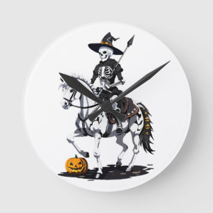 Skeleton Horse Rider - Halloween Skeleton Round Clock