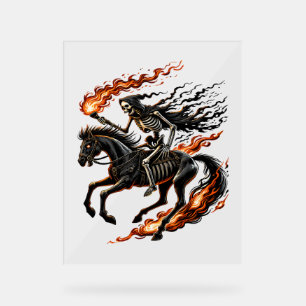 Skeleton Horseman Riding Flaming Horse Acrylic Sign