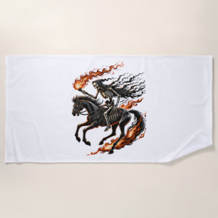 Skeleton Horseman Riding Flaming Horse Beach Towel