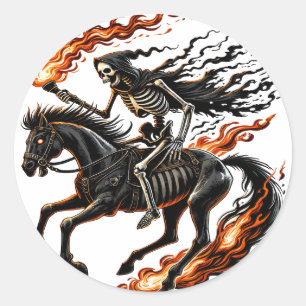 Skeleton Horseman Riding Flaming Horse Classic Round Sticker