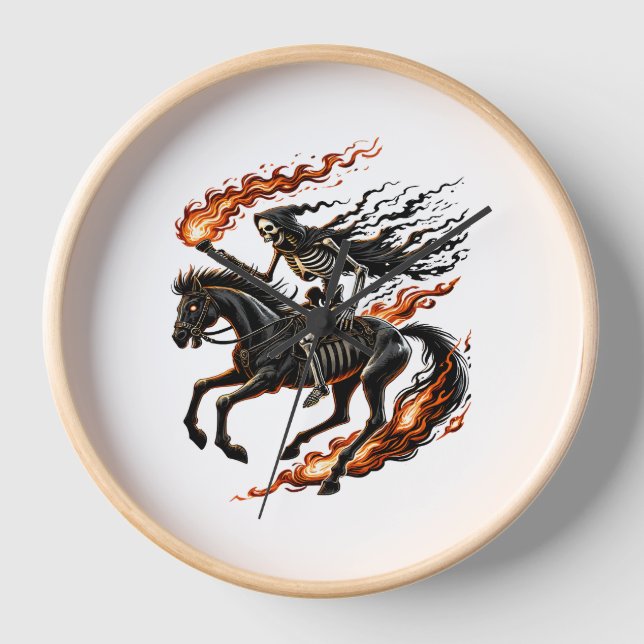 Skeleton Horseman Riding Flaming Horse Clock (Front)