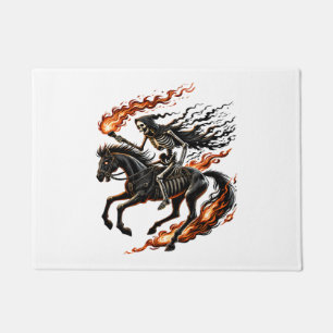 Skeleton Horseman Riding Flaming Horse Doormat