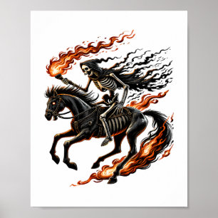 Skeleton Horseman Riding Flaming Horse Poster