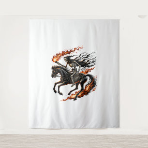 Skeleton Horseman Riding Flaming Horse Tapestry
