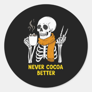 Skeleton Hot Chocolate Halloween Cosy Cocoa Vibes Classic Round Sticker