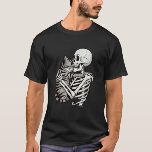 Skeleton Hugging A Cat Beautiful Halloween Cat Fan T-Shirt