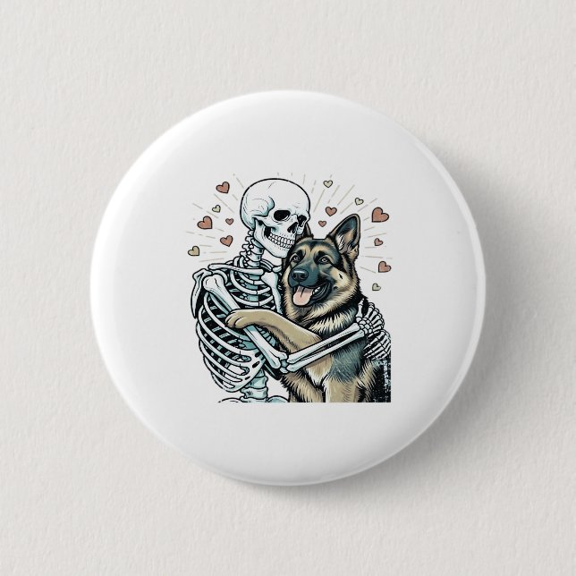 Skeleton Hugging a German Shepherd � Unique Gothic 6 Cm Round Badge (Front)