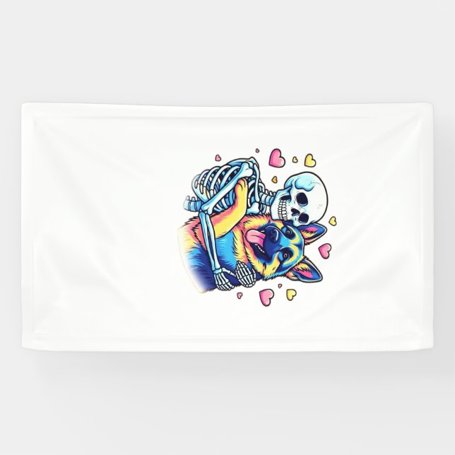 Skeleton Hugging a German Shepherd � Unique Gothic Banner (Horizontal)