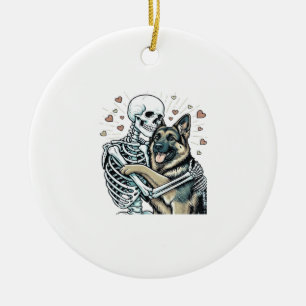 Skeleton Hugging a German Shepherd � Unique Gothic Ceramic Ornament