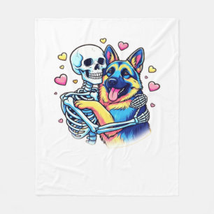 Skeleton Hugging a German Shepherd � Unique Gothic Fleece Blanket