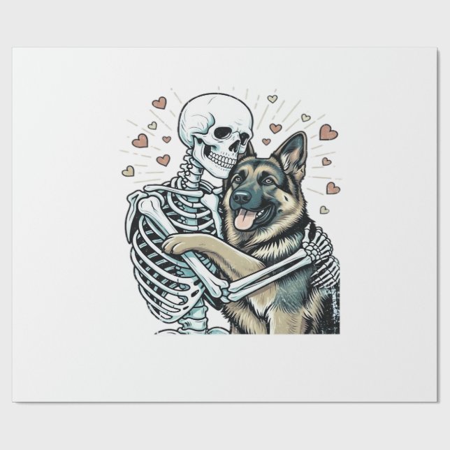 Skeleton Hugging a German Shepherd � Unique Gothic Wrapping Paper (Flat)