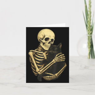 Skeleton Hugging Black Cat Funny Halloween Card