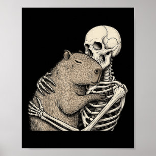 Skeleton Hugging Capybara Halloween Capy Lover Spo Poster