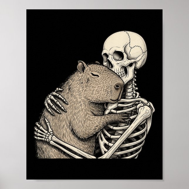 Skeleton Hugging Capybara Halloween Capy Lover Spo Poster (Front)