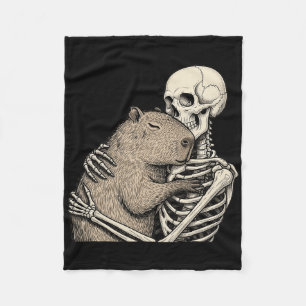 Skeleton Hugging Capyra Halloween Capy Lover Spook Fleece Blanket