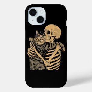 Skeleton Hugging Cat – Cute Gothic Cat Lover Gift iPhone 15 Case