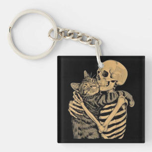 Skeleton Hugging Cat – Cute Gothic Cat Lover Gift Key Ring