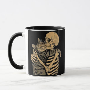 Skeleton Hugging Cat – Cute Gothic Cat Lover Gift Mug