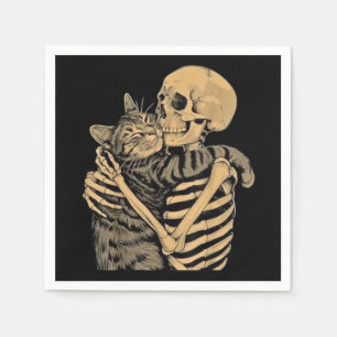 Skeleton Hugging Cat – Cute Gothic Cat Lover Gift Napkin