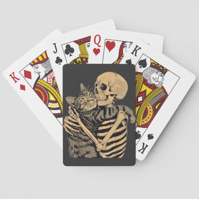  Skeleton Hugging Cat – Cute Gothic Cat Lover Gift Playing Cards (Back)