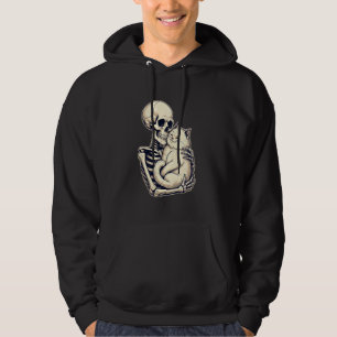 Skeleton Hugging Cat Cute Halloween Cat Lover Kitt Hoodie