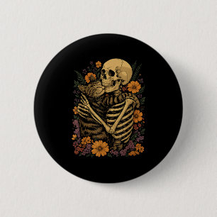 Skeleton Hugging Cat Floral Halloween Cats Lover  6 Cm Round Badge