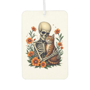 Skeleton Hugging Cat Floral Halloween Cats Lover Car Air Freshener