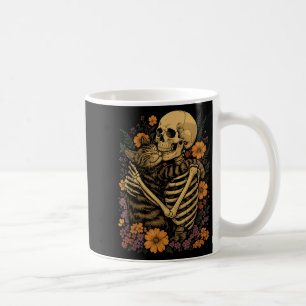 Skeleton Hugging Cat Floral Halloween Cats Lover Coffee Mug