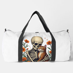 Skeleton Hugging Cat Floral Halloween Cats Lover Duffle Bag
