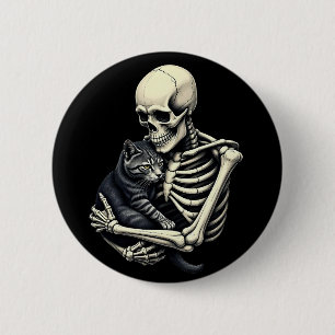 Skeleton Hugging Cat Funny Halloween Cat Lover 6 Cm Round Badge