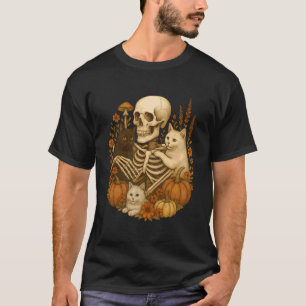 Skeleton Hugging Cat Funny Halloween Cat Lover Cat T-Shirt