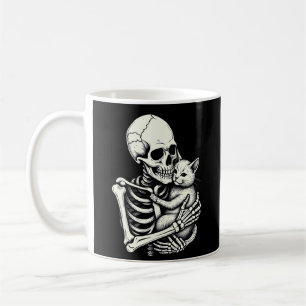 Skeleton Hugging Cat Funny Halloween Cat Lover Coffee Mug