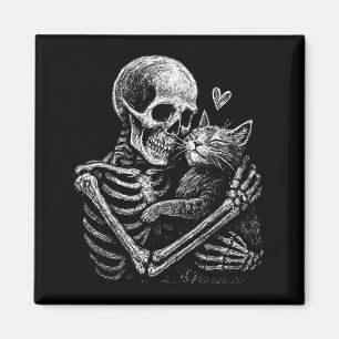 Skeleton hugging cat funny kitten skull lover men magnet