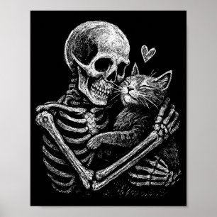 Skeleton hugging cat funny kitten skull lover men poster