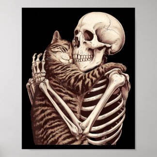 Skeleton Hugging Cat Gifts For Cat Mum Cat Dad Cat Poster