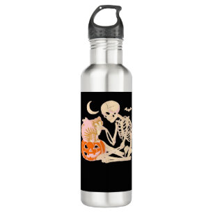 Skeleton Hugging Cat Halloween Cat Lover Cat Class 710 Ml Water Bottle
