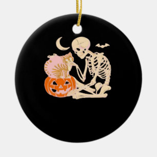 Skeleton Hugging Cat Halloween Cat Lover Cat Class Ceramic Ornament