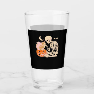 Skeleton Hugging Cat Halloween Cat Lover Cat Class Glass