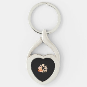 Skeleton Hugging Cat Halloween Cat Lover Cat Class Key Ring