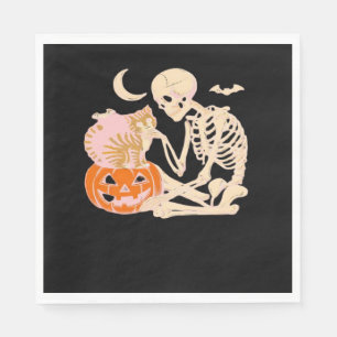 Skeleton Hugging Cat Halloween Cat Lover Cat Class Napkin